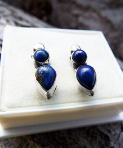 Lapis Lazuli Earrings Studs Gemstone Silver Handmade Stone Sterling 925 Gothic Dark Antique Vintage Bohemian Jewelry