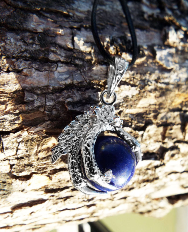 Lapis Lazuli Pendant Dragon Necklace Handmade Silver Gothic Dark Wicca ...
