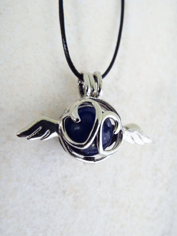 Lapis Lazuli Pendant Heart Love Gemstone Necklace Stone Angel Wings Handmade Silver Gothic Dark Jewelry Valentine