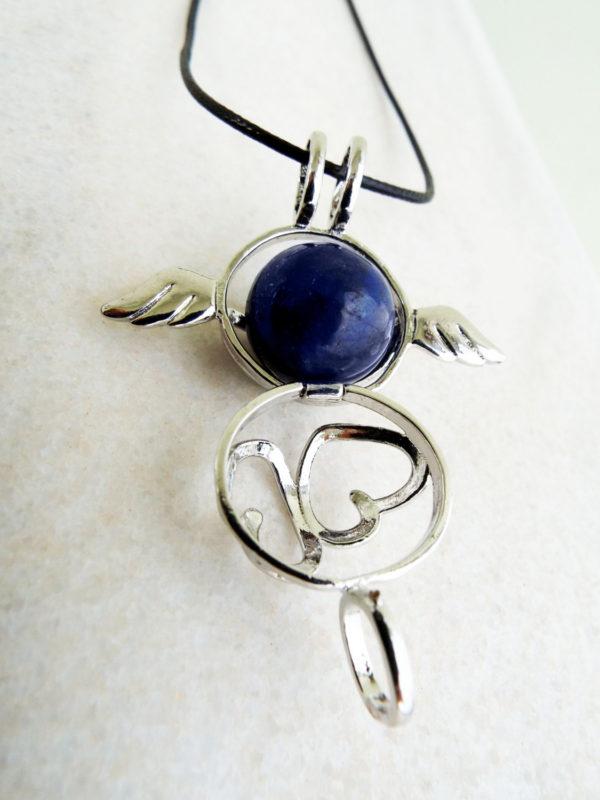 Lapis Lazuli Pendant Heart Love Gemstone Necklace Stone Angel Wings Handmade Silver Gothic Dark Jewelry Valentine