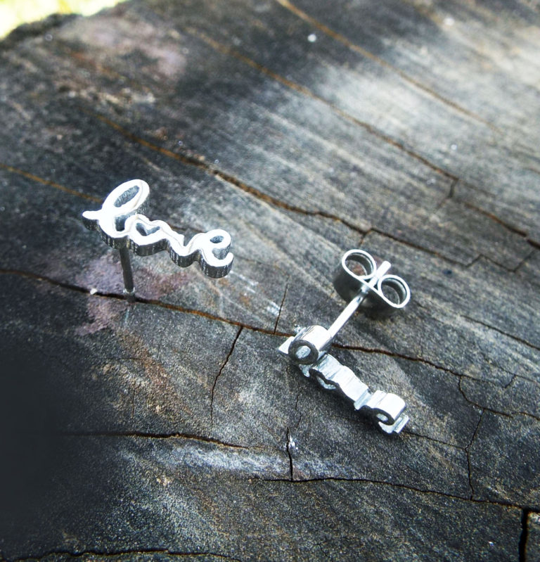 Love Earrings Studs Handmade Silver Valentine Valentine's Day Stainless Steel Jewelry