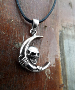 Moon Skull Pendant Silver Handmade Necklace Sterling 925 Gothic Dark Crossbones Skeleton Death Jewelry