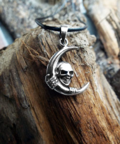 Moon Skull Pendant Silver Handmade Necklace Sterling 925 Gothic Dark Crossbones Skeleton Death Jewelry