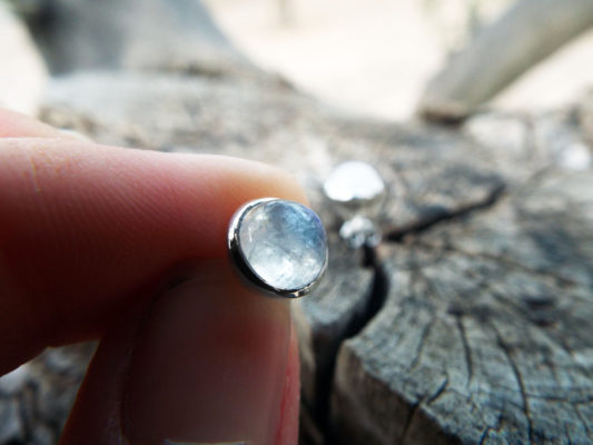 Moonstone Earrings Studs Gemstone Stone Handmade Silver Gothic Dark Sterling 925 Jewelry