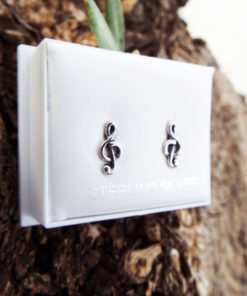 Music Notes Treble Clef Earrings Studs Silver Handmade Sterling 925 Jewelry Tune Muso