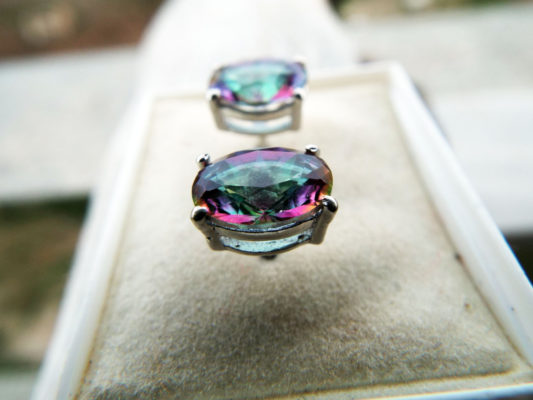 Mystic Topaz Earrings Studs Silver Handmade Gemstone Sterling 925 Protection Stone Gothic Dark Antique Vintage Jewelry