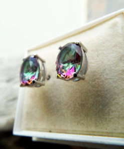 Mystic Topaz Earrings Studs Silver Handmade Gemstone Sterling 925 Protection Stone Gothic Dark Antique Vintage Jewelry