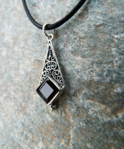 Onyx Pendant Silver Necklace 925 Black Gemstone Handmade Vintage Antique Dark Gothic Jewelry
