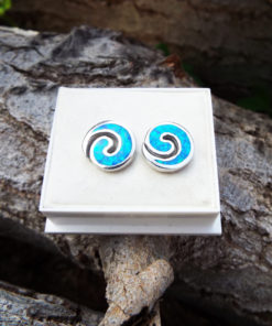 Opal Earrings Studs Silver Gemstone Handmade Sterling 925 Swirl Spiral Antique Vintage Jewelry