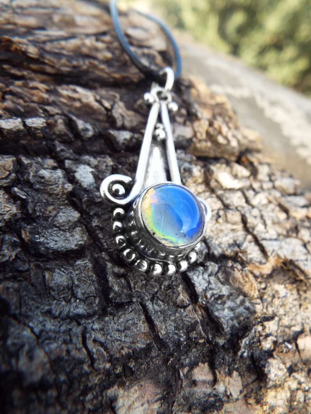 Opalite Pendant Silver Gemstone Necklace Handmade Jewelry Bohemian