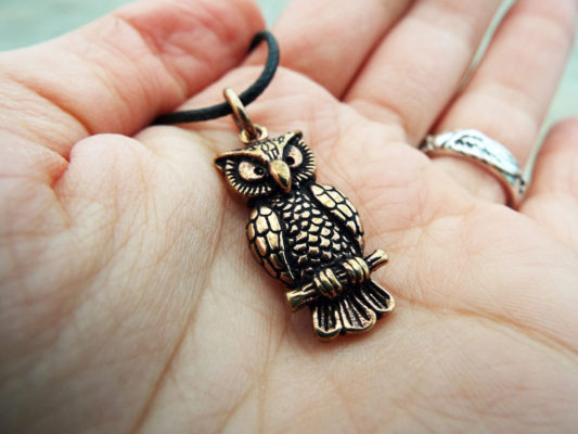 Owl Pendant Handmade Necklace Wisdom Celtic Bronze Bird Animal Symbol Wiccan Magic Jewelry