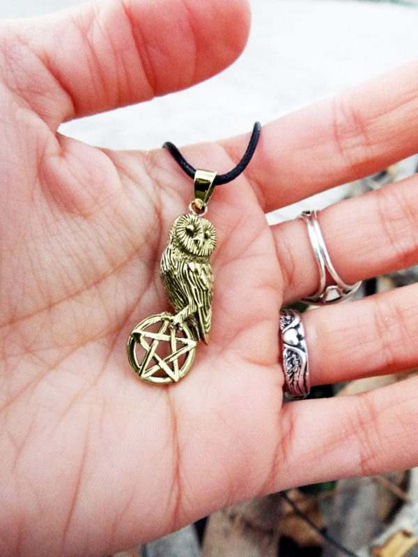 Owl Pendant Pentagram Handmade Necklace Wisdom Celtic Gothic Dark Wiccan Magic Jewelry
