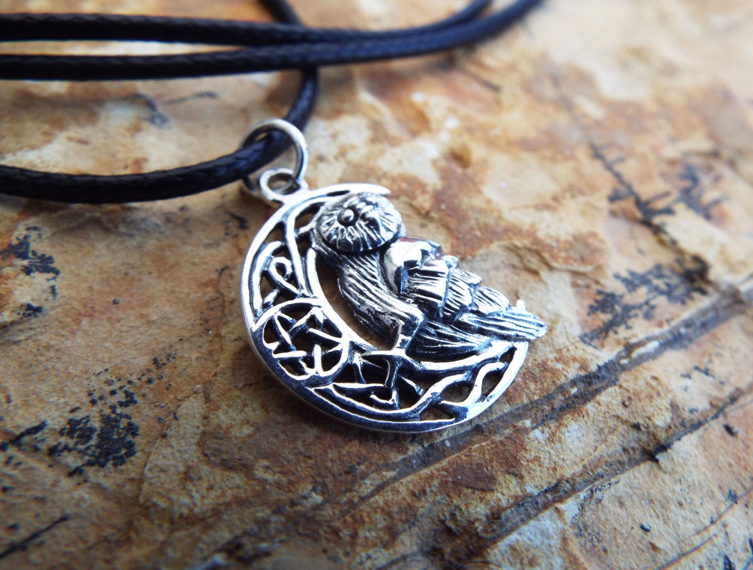 Handmade Silver Moon And Owl Necklace
