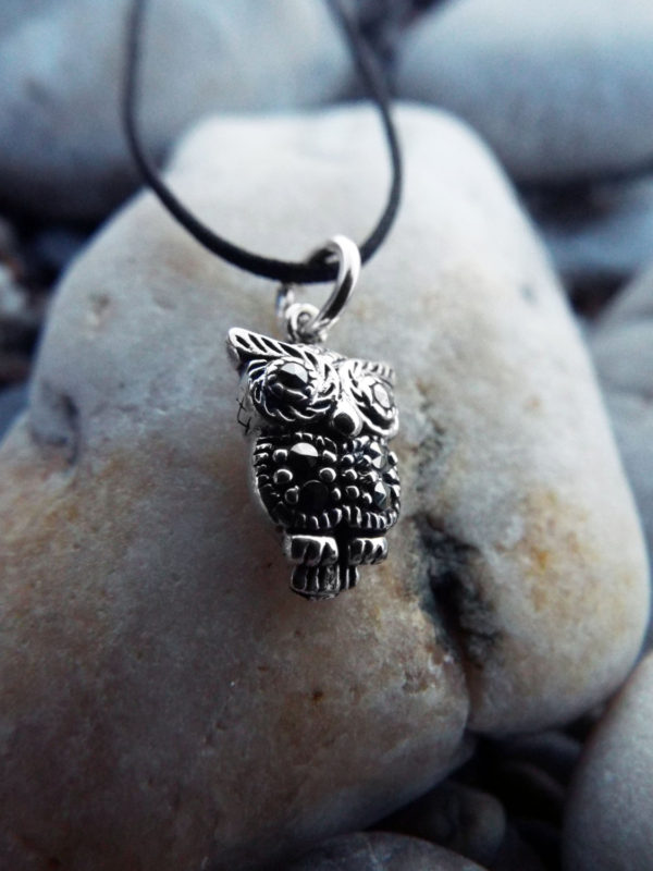 Owl Pendant Silver Marcasite Gemstone Handmade Sterling 925 Necklace Wisdom Jewelry Volcano Protection Symbol Animal Bird