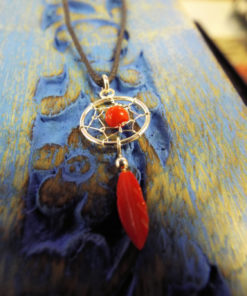 Pendant Dreamcatcher Sterling Silver Handmade Necklace 925 Red Coral Gemstone Indian Native American 1