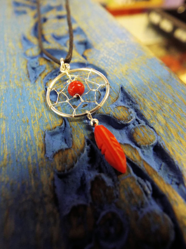 Pendant Dreamcatcher Sterling Silver Handmade Necklace 925 Red Coral Gemstone Indian Native American 2