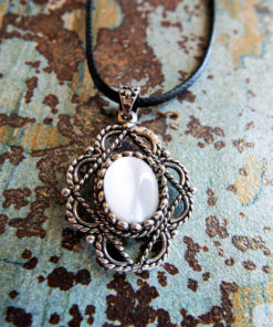 Pendant Gothic Sterling Silver 925 Gemstone Necklace White Fildisi Handmade Vintage Antique Filigree Dark