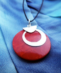 Pendant Red Coral Gemstone Silver Necklace Handmade Sterling 925 Good Fortune Luck