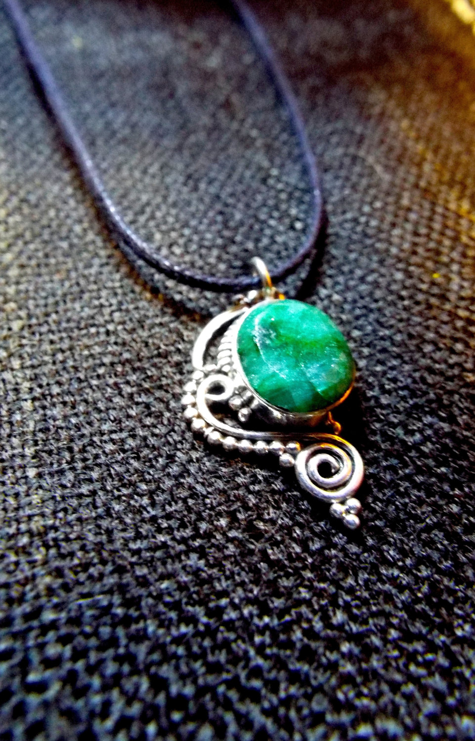 Pendant Silver Emerald Gemstone Handmade Sterling 925 Gothic Filigree Necklace Antique Jewelry