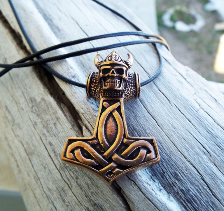 Pendant Thor's Hammer Celtic Bronze Skull Symbol Knot Magic Handmade Gothic Dark Jewelry Necklace Μεταγιον