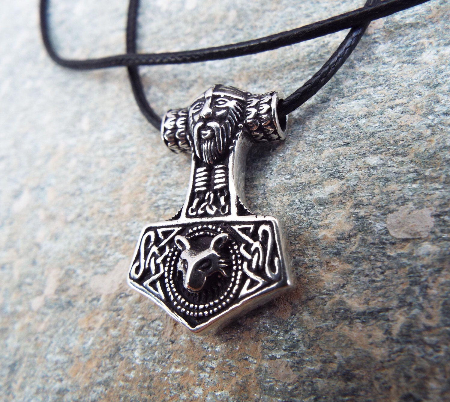 Viking Ravens and Mjolnir Pendant - STERLING SILVER Handmade Thor's
