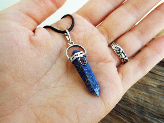 Pendulum Lapis Lazuli Garnet Pendant Silver Handmade Gemstone Necklace Stone Gothic Magic Dark Wicca Jewelry