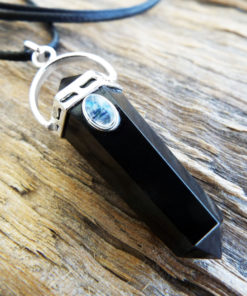 Pendulum Onyx Moonstone Pendant Silver Handmade Gemstone Necklace Stone Gothic Magic Dark Wicca Jewelry