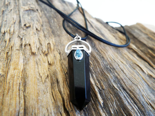 Pendulum Onyx Moonstone Pendant Silver Handmade Gemstone Necklace Stone Gothic Magic Dark Wicca Jewelry