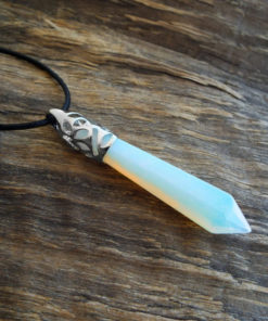 Pendulum Opalite Pendant Gemstone Pointer Silver Necklace Handmade Gothic Magic Dark Wicca Jewelry