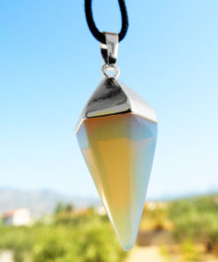 Pendulum Opalite Pendant Gemstone Pointer Silver Necklace Handmade Gothic Magic Dark Wicca Jewelry