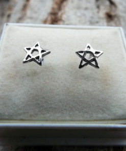 Pentagram Earrings Silver Studs Star Handmade Sterling 925 Gothic Wiccan Wicca Witch Magic Vintage Antique Jewelry
