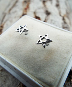 Pentagram Earrings Silver Studs Star Handmade Sterling 925 Gothic Wiccan Wicca Witch Magic Vintage Antique Jewelry