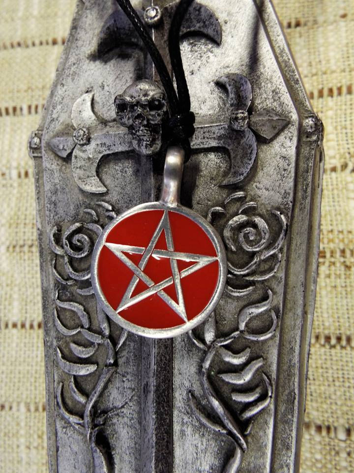 Pentagram Pendant Handmade Silver Necklace Enamel Gothic Wiccan Magic Pagan Protection Jewelry