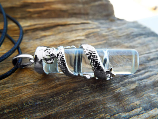 Quartz Clear Pendulum Dragon Pendant Gemstone Silver Necklace Cylinder Handmade Gothic Magic Dark Wicca Jewelry
