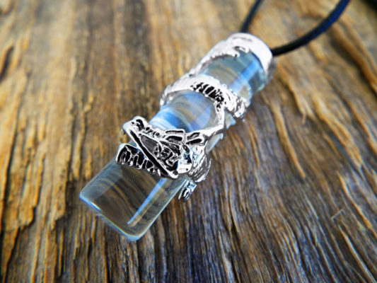 Quartz Clear Pendulum Dragon Pendant Gemstone Silver Necklace Cylinder Handmade Gothic Magic Dark Wicca Jewelry