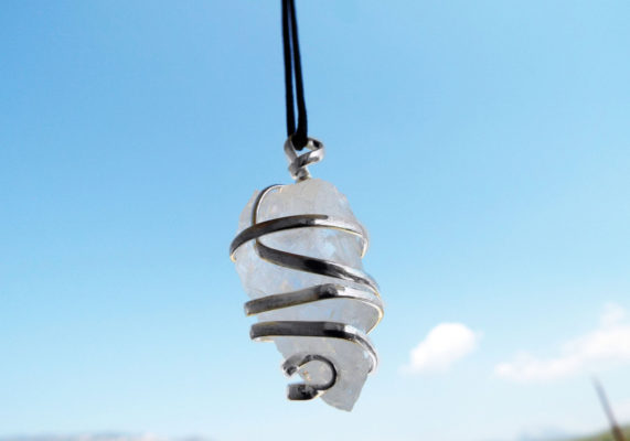 Quartz Pendant Clear Silver Necklace Gemstone Handmade Pendulum Crystal Magic Wicca Protection
