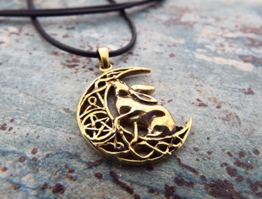 Rabbit Pendant Hare Handmade Necklace Pentagram Star Fertility Wicca Wiccan WItch Magic Jewelry