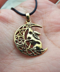 Rabbit Pendant Hare Handmade Necklace Pentagram Star Fertility Wicca Wiccan WItch Magic Jewelry