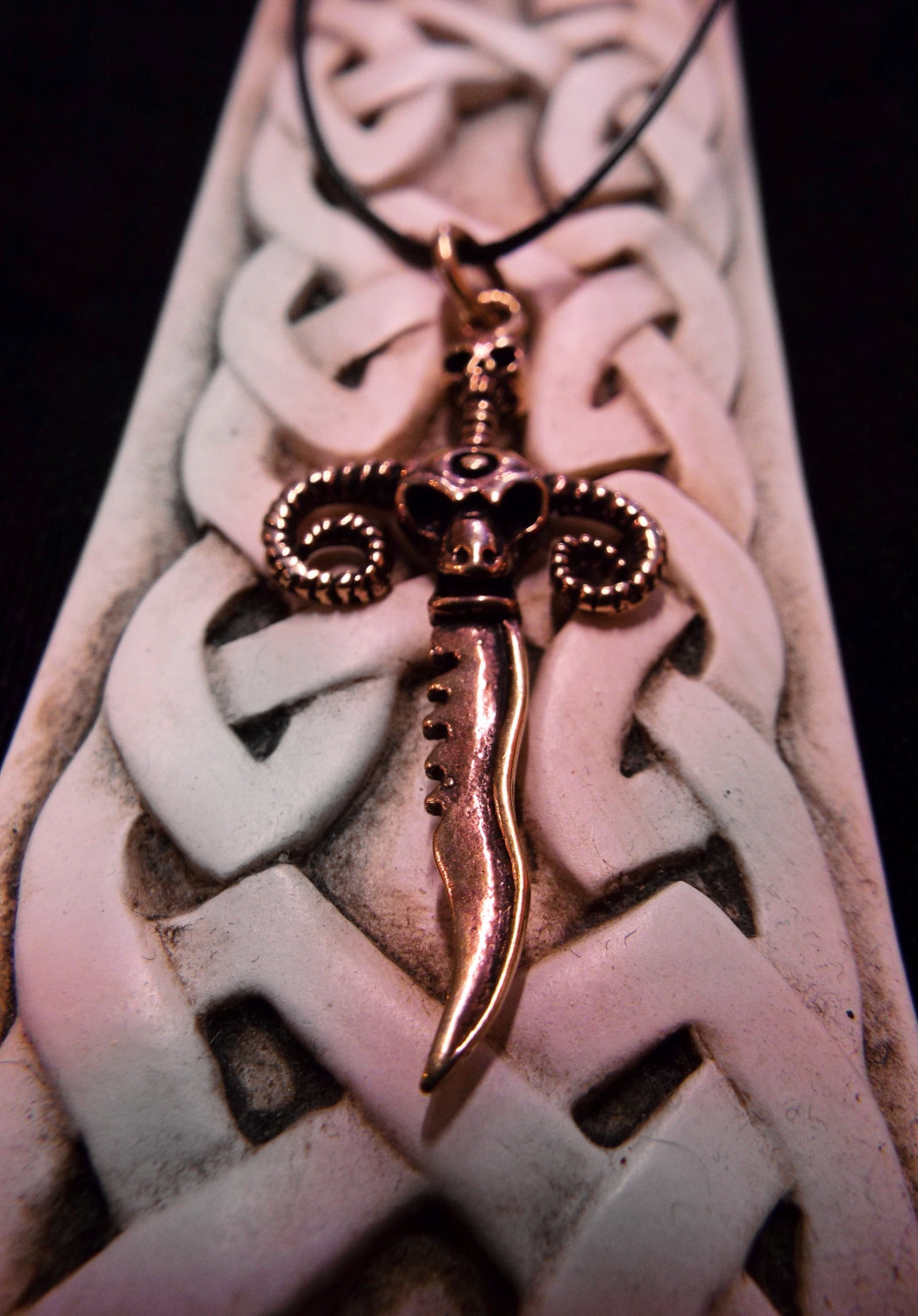Ram Sword Pendant Skull Bronze Handmade Necklace Dark Gothic Devil Demon Power Aries Jewelry