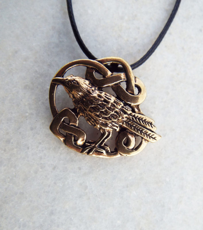 Raven Crow Bird Pendant Handmade Celtic Necklace Gothic Edgar Allan Poe Symbol Animal Bronze Jewelry
