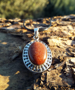 Sandstone Pendant Silver Gemstone Necklace Handmade Sterling 925 Gothic Antique Vintage Jewelry Bohemian