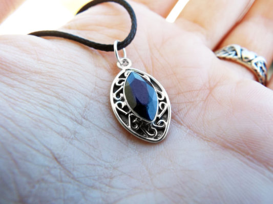 Sapphire Pendant Blue Silver Handmade Necklace Sterling 925 Jewelry Antique Vintage Gothic Dark Boho