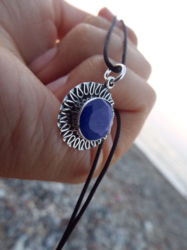 Sapphire Pendant Blue Silver Handmade Necklace Sterling 925 Jewelry Gothic Dark Boho