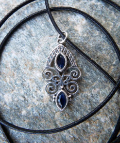 Sapphire Pendant Silver Handmade Necklace Sterling 925 Jewelry Gothic Dark Boho Blue ζαφειρι ασημι μεταγιον