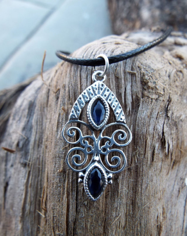 Sapphire Pendant Silver Handmade Necklace Sterling 925 Jewelry Gothic Dark Boho Blue ζαφειρι ασημι μεταγιον