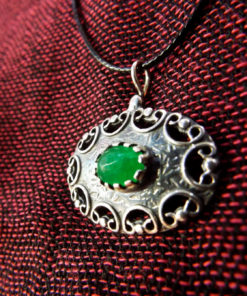 Silver Pendant Jade Gemstone Sterling 925 Handmade Antique Vintage Gothic Necklace Jewelry