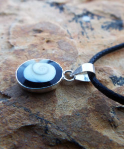 Silver Pendant Shiva Eye Seashell Black Onyx Gemstone Handmade Necklace Beach Ocean Sea Protection Jewelry
