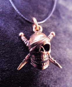 Skull Pendant Bronze Pirate Gothic Dark Necklace Jewelry Death Dagger Sword Corpse