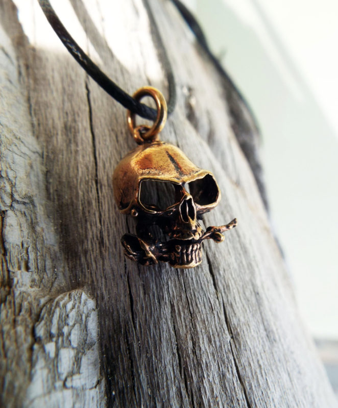Skull Pendant Handmade Necklace Skeleton Pirate Gothic Dark Rose Flower Floral Jewelry Death Dagger Sword Corpse