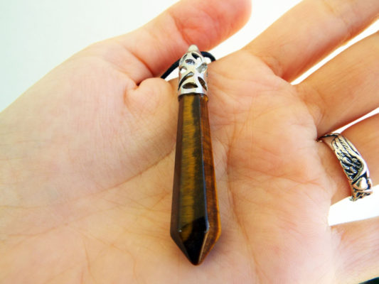 Tiger's Eye Pendulum Pendant Gemstone Silver Necklace Pointer Handmade Gothic Magic Dark Wicca Jewelry